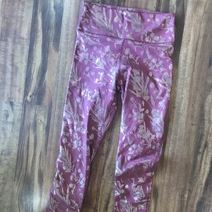 Fabletics legging with gold foil leaf pattern